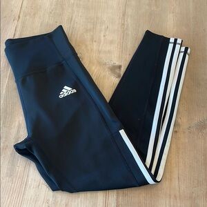 Adidas Black and White Leggings with Signature Stripes | Size S
